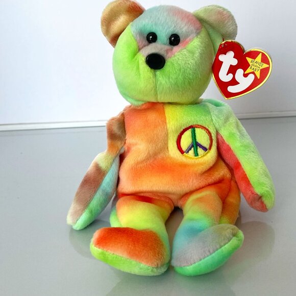 Ty Beanie Babies Peace Bear Birthday February 1, 1996 Tye-Dyed - Picture 1 of 9